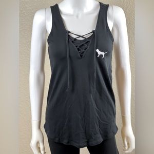 NWOT $29 Victoria’s Secret Pink Lace Up Black Tank Top